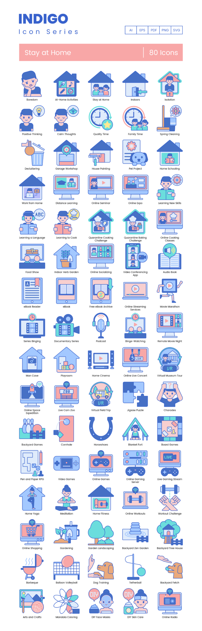 80 Home Living Icon Set - Flat Icons