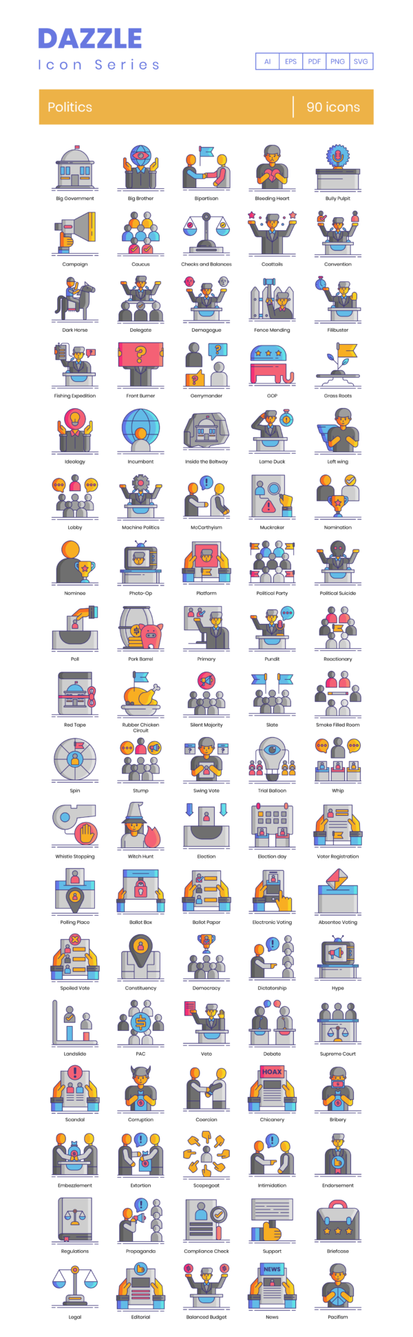 90 Public Affairs Icon Set - Flat Icons