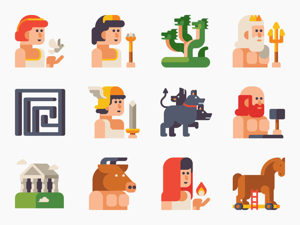 90 Ancient Greek Mythology Monsters and Creatures Icon Set Featured Image