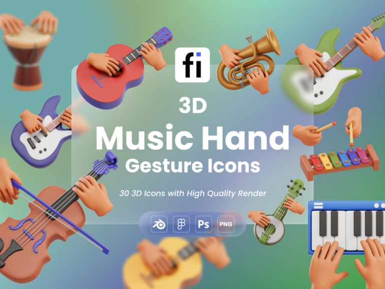 3D Music Hand Gesture Icon Set Featured Image