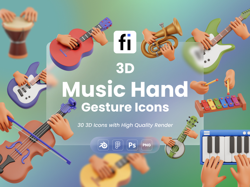 3D Music Hand Gesture Icon Set Featured Image