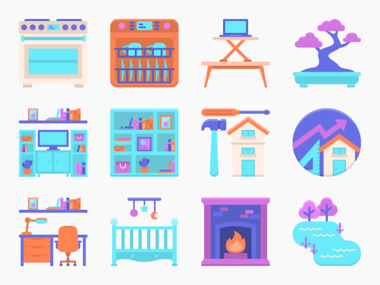 128 Interior Design Icon Set