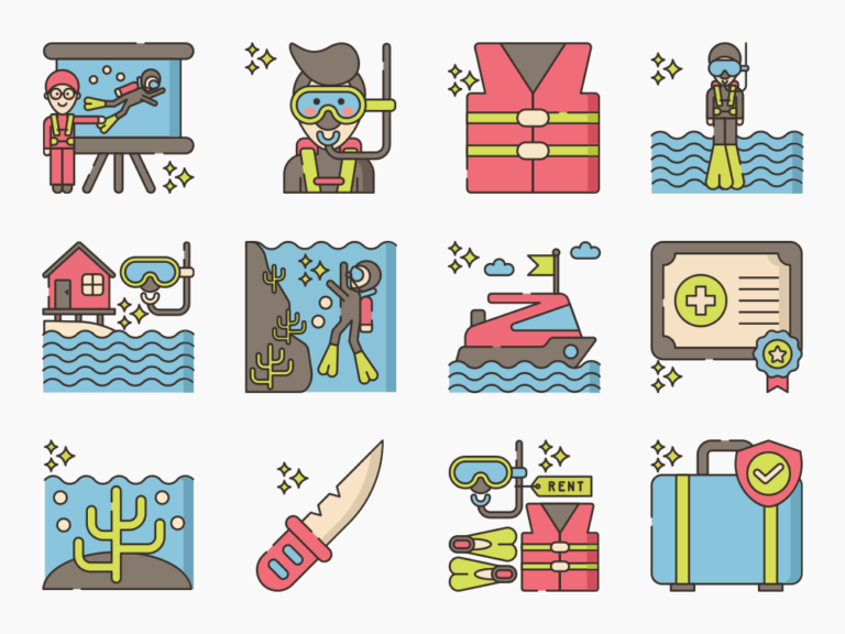 50 Diving Holiday Icon Set Featured Image