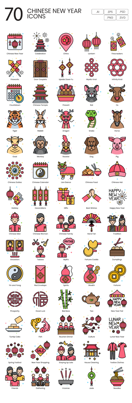 70 Spring Festival Icon Set - Flat Icons