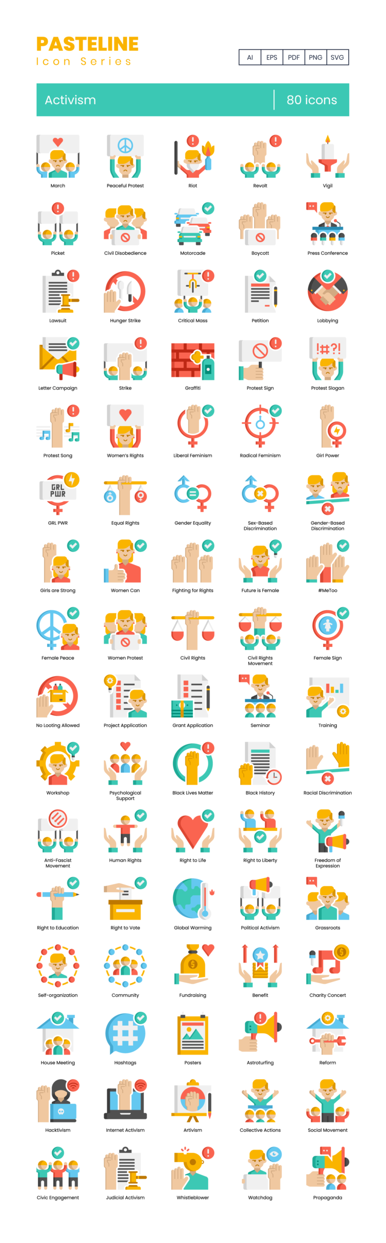 80 Advocacy Icon Set - Flat Icons